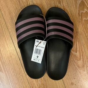 Black/Matte Metallic Purple Adidas Adilette Aqua Slides Size 9